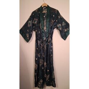 Vtg 90s Expressions California Dynasty Sheer Satin Kimono OS Moody Tribal Leaf